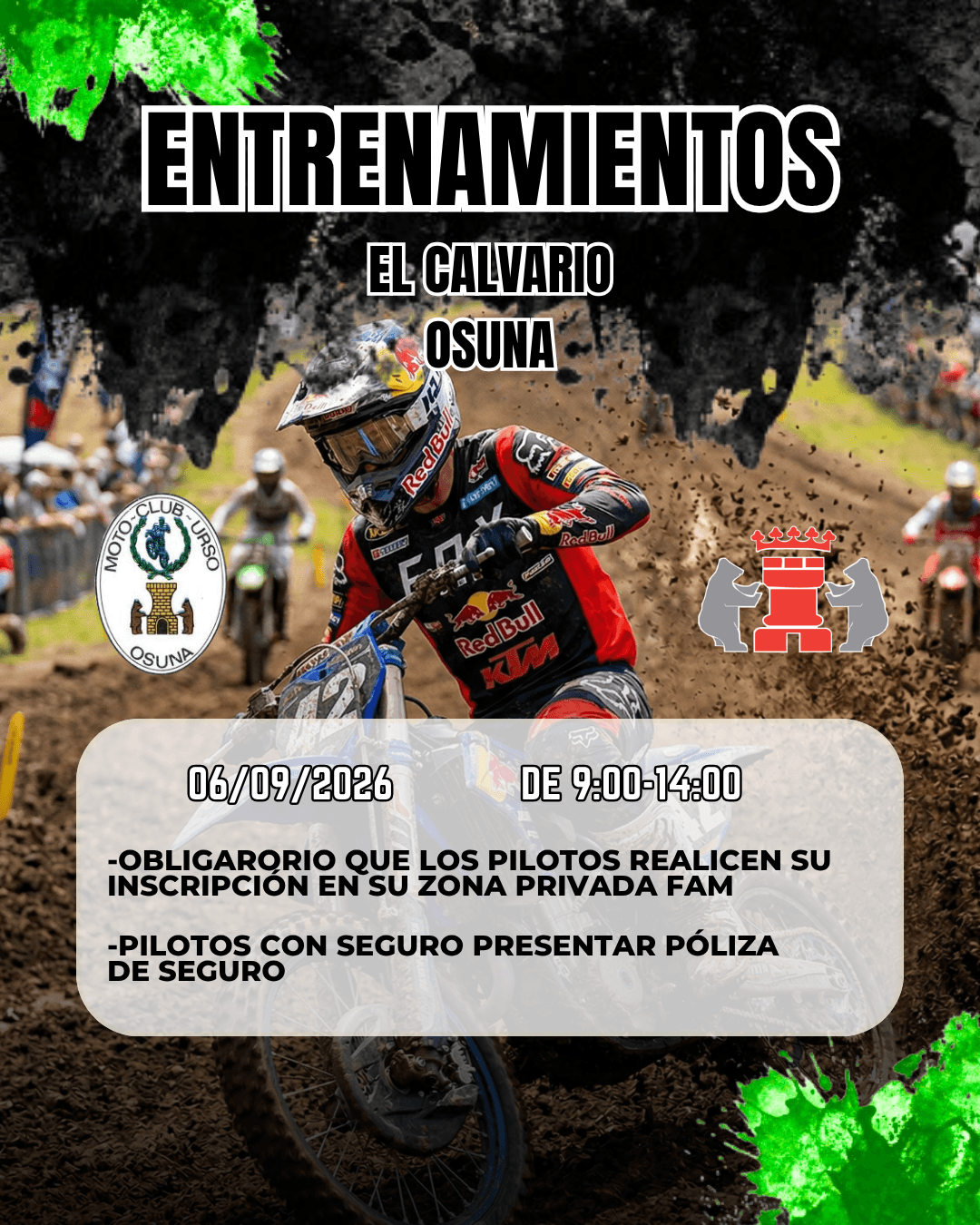 Cartel de los entrenamientos del 6 de septiembre de 2026 en El Calvario